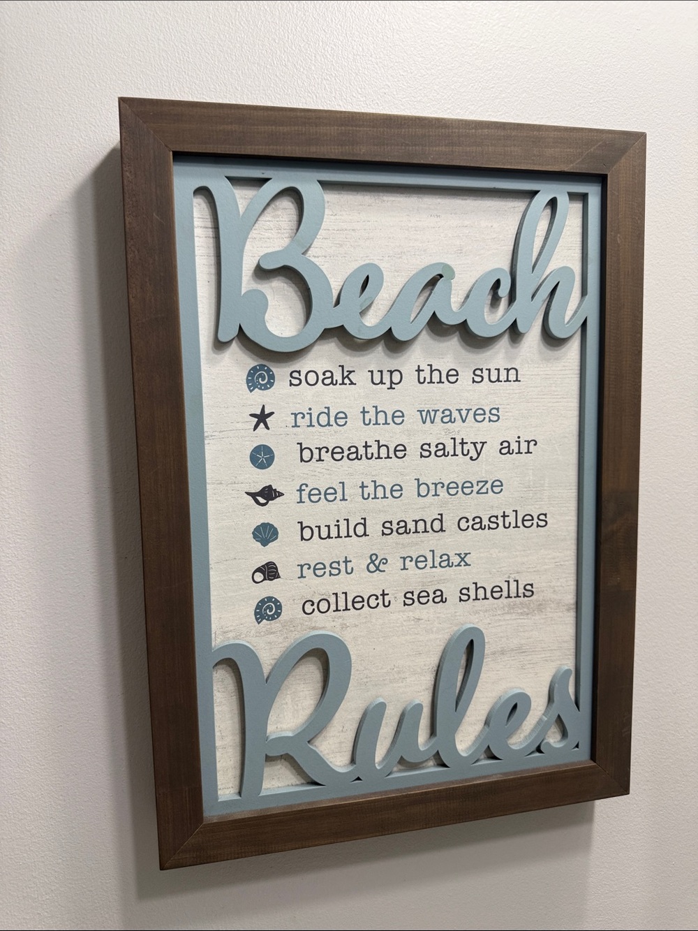 Beach Rules Wall Decor - Light Blue and Brown
